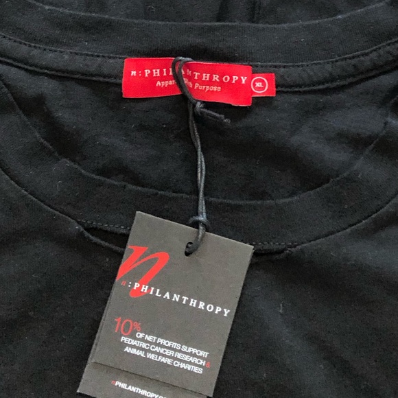 n. Philanthropy Liam Casual Tee With Slit On Collar In Black. NWT! Sz XL - Picture 4 of 5
